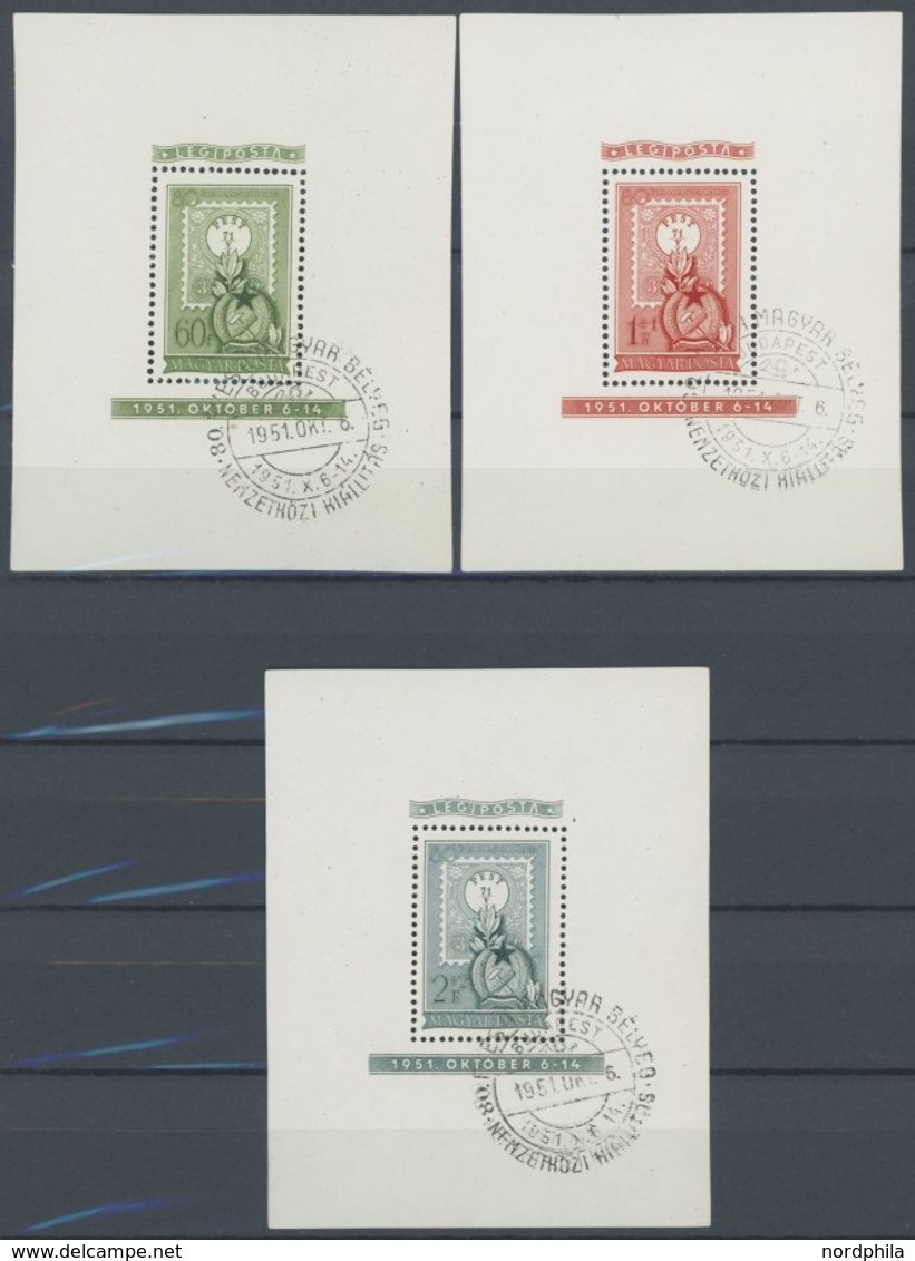 UNGARN Bl. 20-22 O, 1951, Blocks 80 Jahre Ungarische Briefmarken, Sonderstempel, 3 Prachtblocks, Mi. 180.- - Altri & Non Classificati