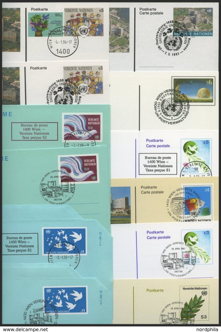 UNO - WIEN 1982-94, Komplette Gebrauchte Partie Ganzsachen (P 1-8) Und Luftpostfaltbriefe (LF 1-4), 12 Prachtbelege, Mi. - Andere & Zonder Classificatie