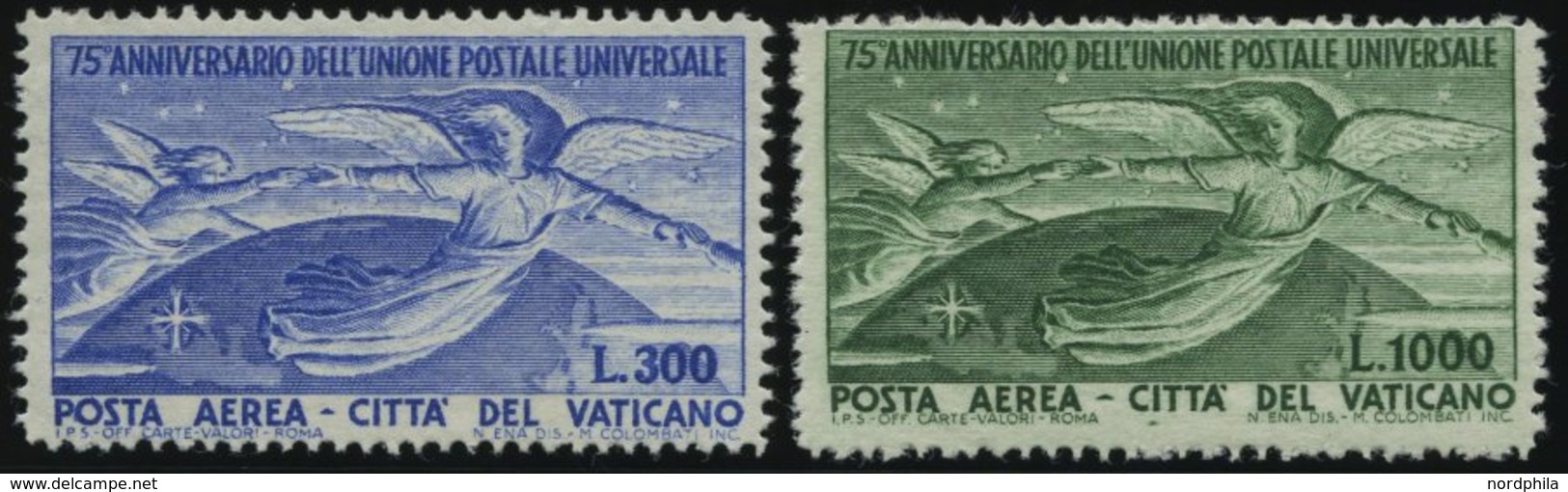 VATIKAN 161/2 *, 1949, 75 Jahre Weltpostverein, Falzrest, Normale Zähnung, 2 Prachtwerte - Andere & Zonder Classificatie