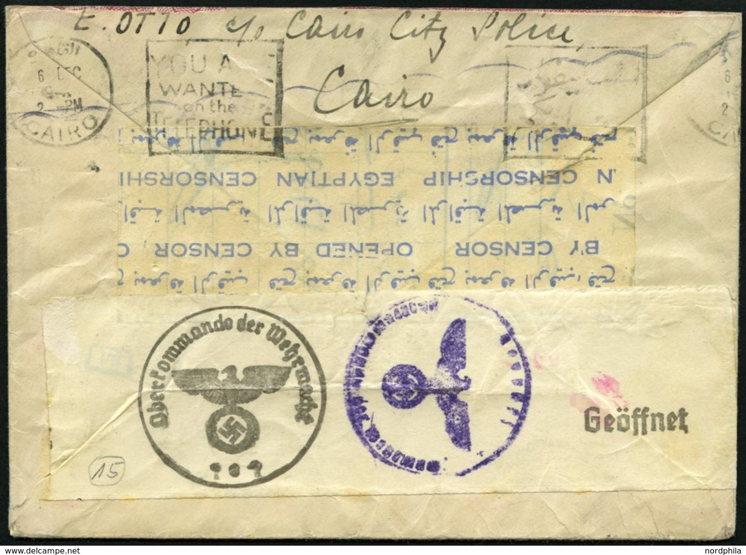 ÄGYPTEN 1941, Brief Von KAIRO Nach Genf Und Weitergeleitet Nach Marienbad, Mit Deutschen Und ägyptischen Wehrmachts-Zens - Other & Unclassified