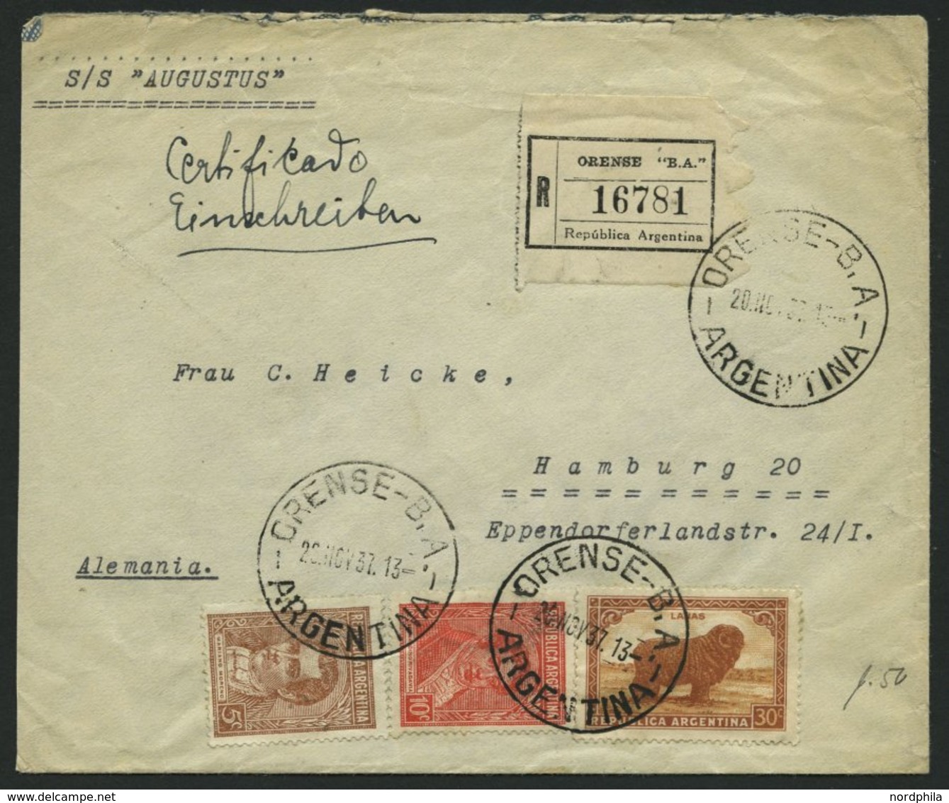 ARGENTINIEN 1897/1937, 3 Schiffspostbelege (dabei Ein Ganzsachenumschlag Mit Zusatzfrankatur) Verschiedene Dampfer, Alle - Otros & Sin Clasificación