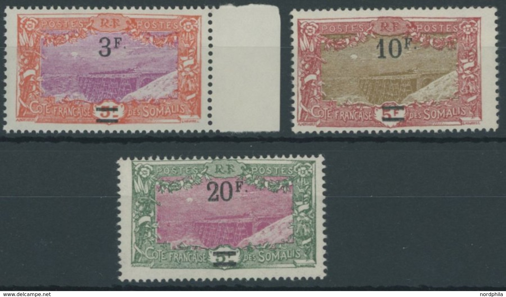 FRANZÖSISCH-SOMALI-KÜSTE 135-37 **, 1927, 3 - 20 Fr. Freimarken, Postfrisch, 3 Prachtwerte - Andere & Zonder Classificatie