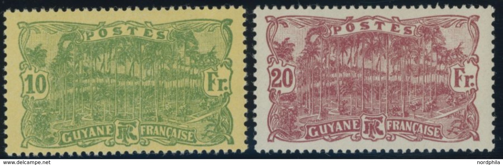 FRANZÖSISCH-GUYANA 92/3 **, 1924, 10 Fr. Grün Auf Gelb Und 20 Fr. Lilakarmin, Postfrisch, 2 Prachtwerte - Altri & Non Classificati