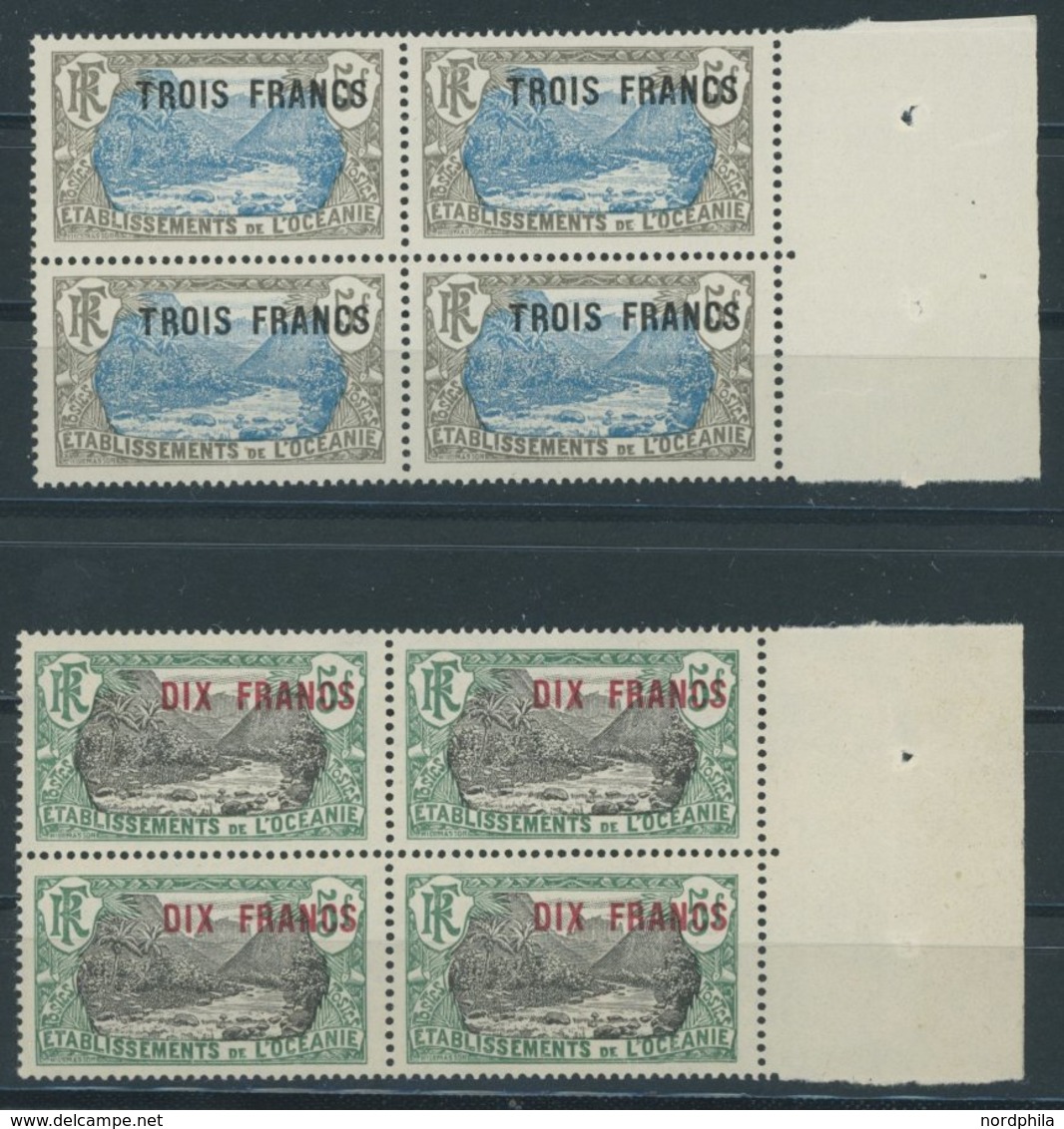 FRANZÖSISCH-OZEANIEN 82/3 VB **, 1924, 3 Fr. Auf 5 Fr. Grau/blau Und 10 Fr. Auf 5 Fr. Grün/grau, Je Im Randviererblock,  - Altri & Non Classificati