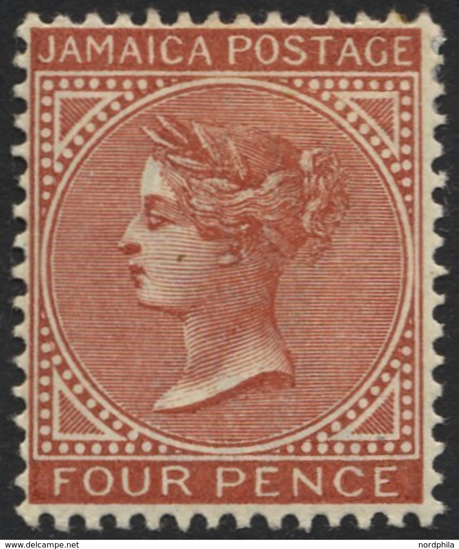 JAMAIKA 18 *, 1883, 4 P. Bräunlichrot, Wz. CA Einfach, Falzrest, Pracht, Mi. 500.- - Jamaica (...-1961)