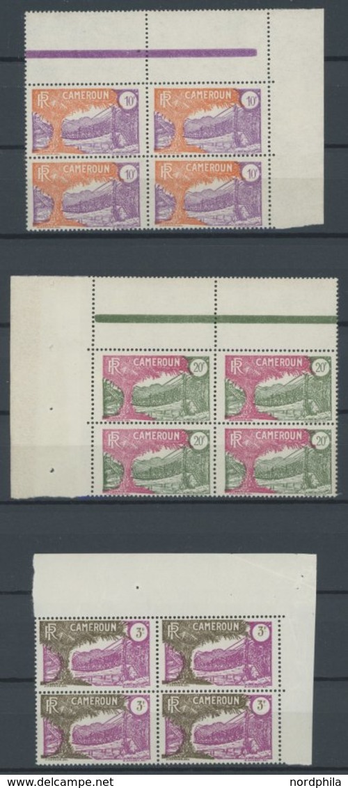 KAMERUN 94/5,111 VB **, 1926/7, 10, 20 Und 3 Fr. Landesmotive, Je Im Eckrandviererblock, Postfrisch, Pracht - Kameroen (1960-...)