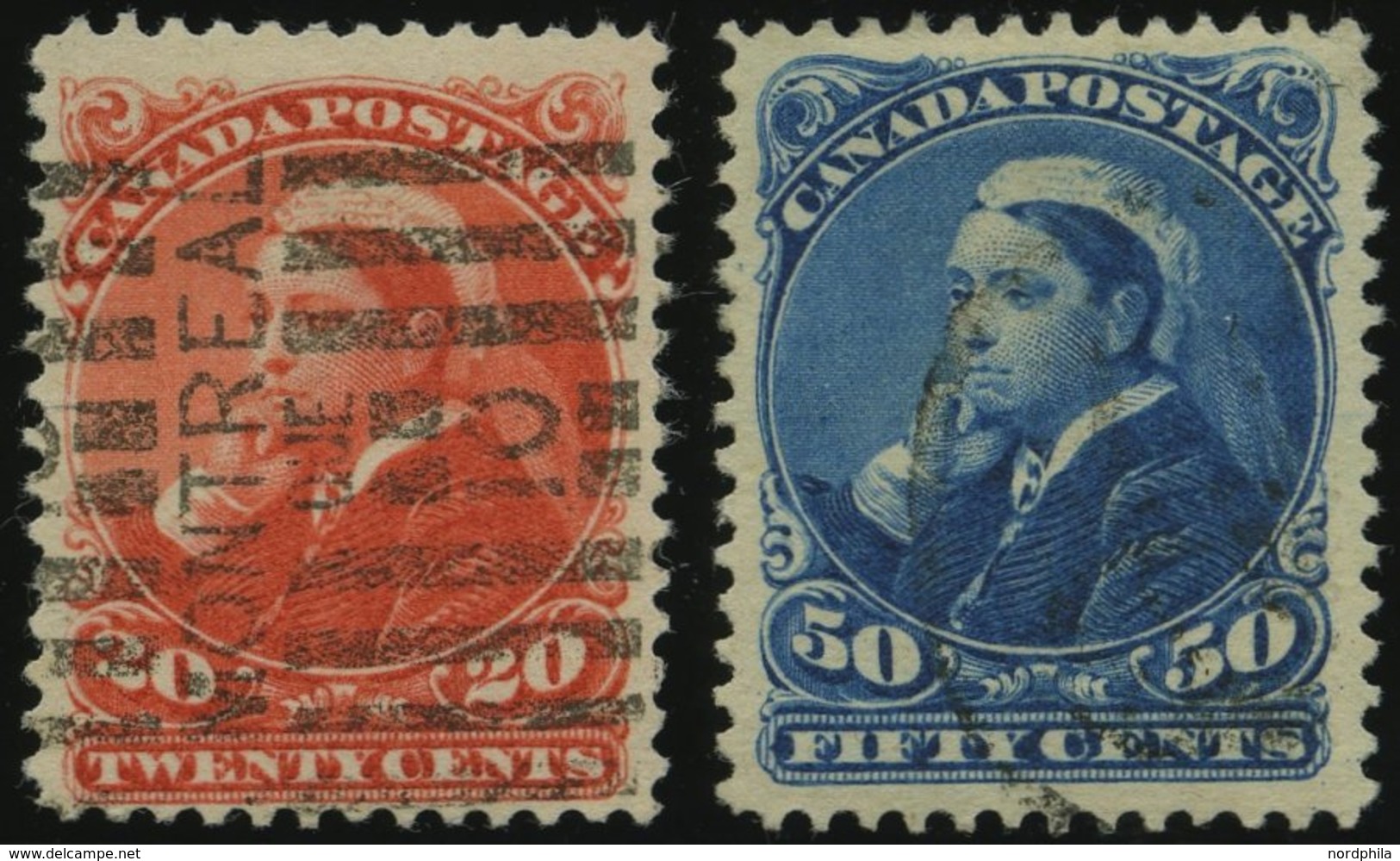 KANADA 36/7 O, 1863, 20 Und 50 C. Königin Viktoria, 2 Prachtwerte, Mi. 135.- - Canada