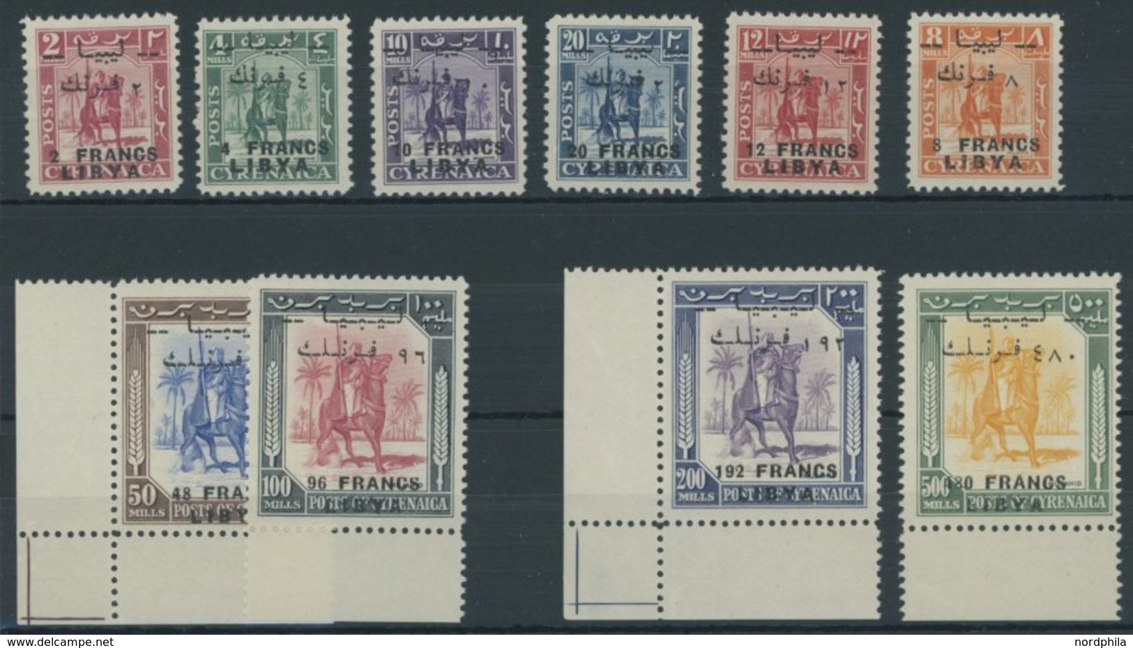 LIBYEN 14-23 **, 1951, Senussi-Kampfreiter, Aufdruck Auch In Französischer Währung, Postfrischer Prachtsatz, Signiert Zu - Libya