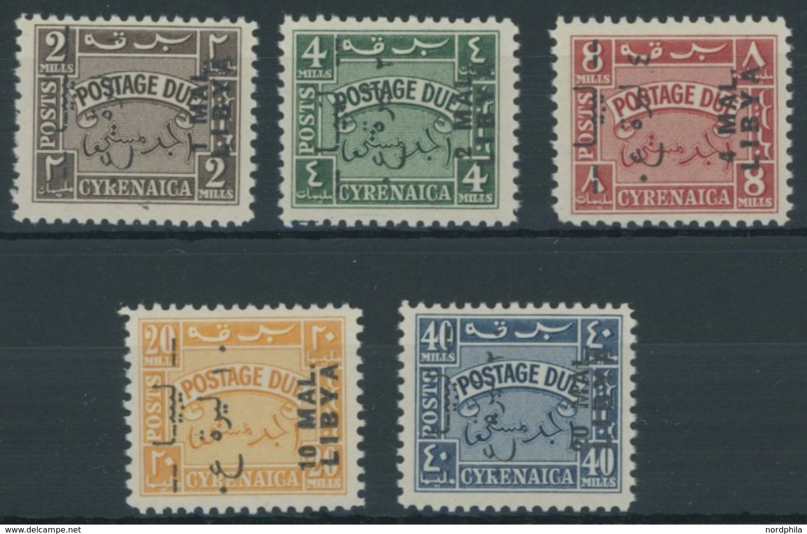 LIBYEN P 8-12 **, Portomarken: 1951, LIBYA, MAL-Währung, Postfrischer Prachtsatz, Signiert Zumstein, Mi. 140.- - Libia