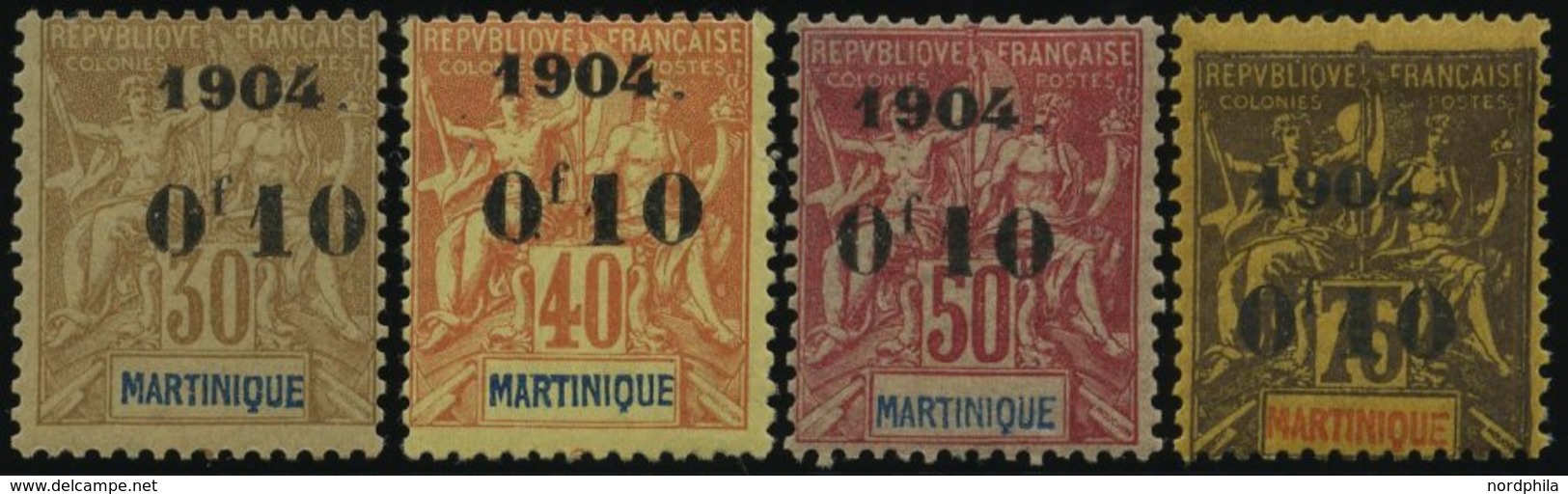 MARTINIQUE 50-53 *, 1904, 0f10 Auf 30 C. - 0f10 Auf 75 C., Falzreste, 4 Werte Meist Pracht, Mi. 100.- - Andere & Zonder Classificatie