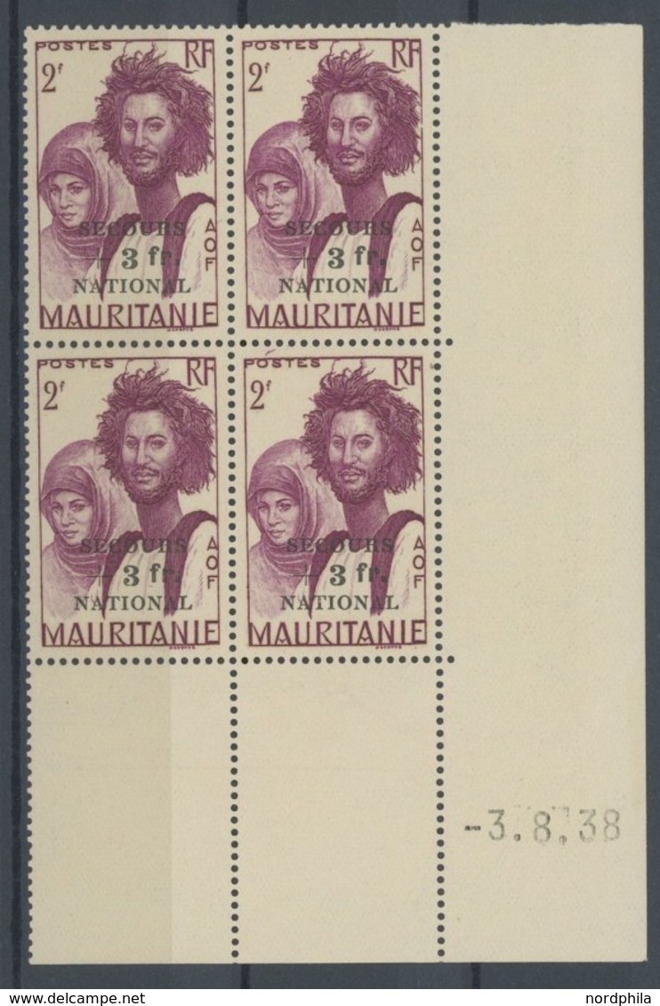 MAURETANIEN 130-33 VB **, 1941, Verteidigungsfonds In Eckrandviererblocks Mit Druckdatum, Postfrisch, Pracht - Mauritania (1960-...)