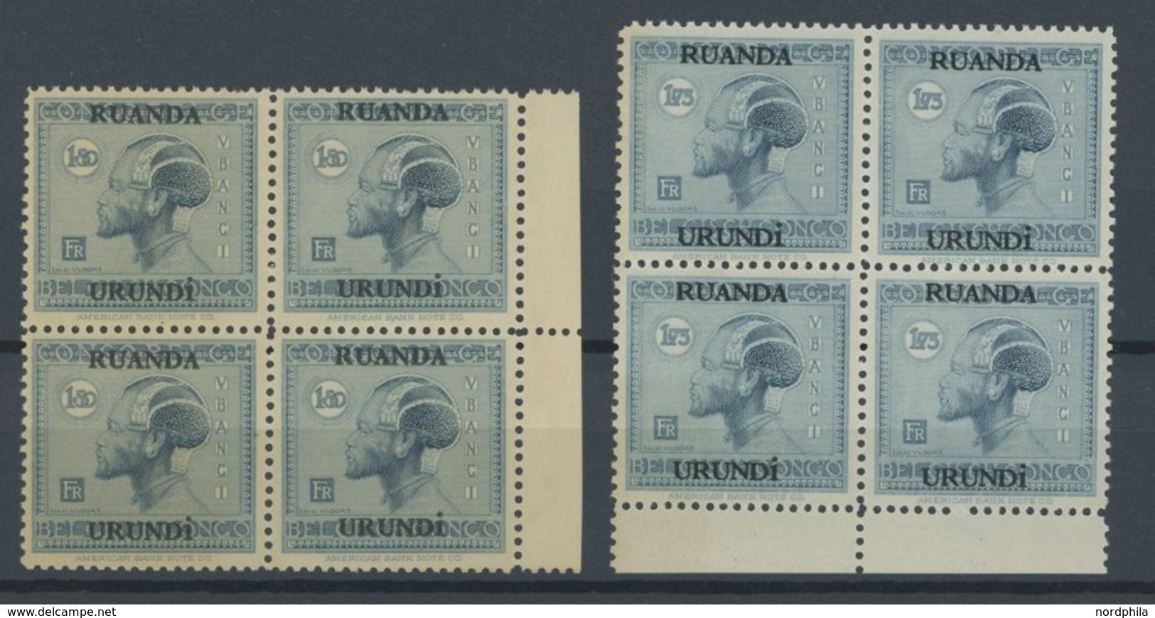 RUANDA-URUNDI 23-30 VB **, 1927, Freimarken In Viererblocks, Postfrisch, Fast Nur Pracht - Nuovi