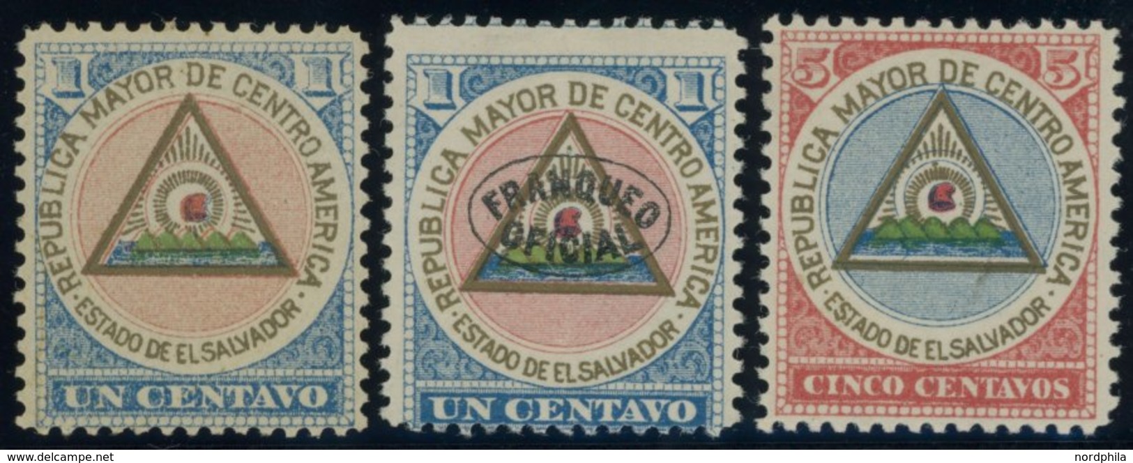 SALVADOR *, 1897, 3 Verschiedene Gedenkmarken Der REPUBLIKA MAYOR DE CENTRO AMERICA ESTADO DE EL SALVADOR, Falzrest, Pra - Salvador