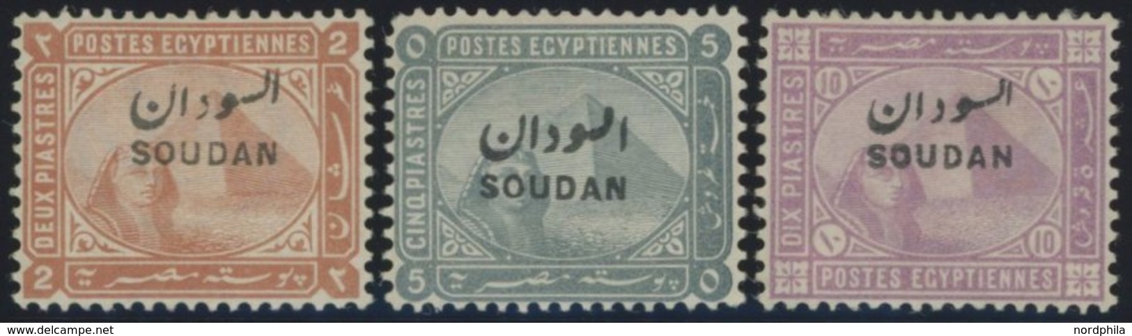 SUDAN 6-8 *, 1897, 2 - 10 Pia. SOUDAN, Stärkere Falzreste, 3 Prachtwerte, Mi. 151.- - Soedan (1954-...)