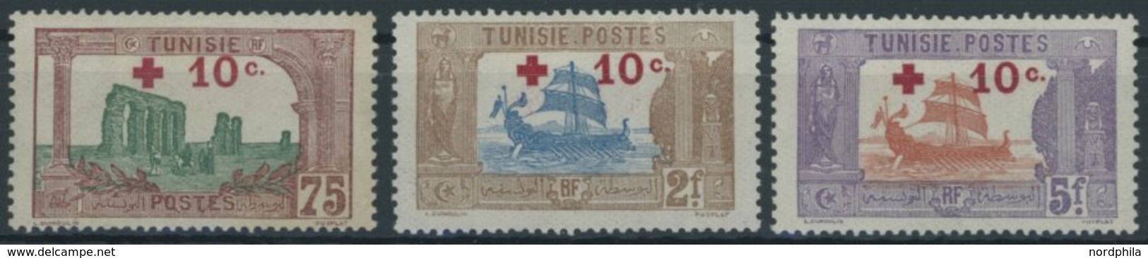 TUNESIEN 57,59/60 *, Nicht Verausgabet: 1916, 10 C. Auf 75 C. Und Auf 2 Und 5 Fr. Kriegsgefangene, Falzrest, 3 Prachtwer - Tunisie (1956-...)