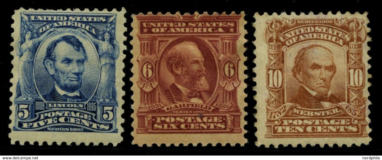 USA 142/3,145 *, Scott 304/5,307, 1902/3, 5, 6 Und 10 C. Persönlichkeiten, Wz. 1, Gezähnt L 12, 6 C. Helle Stelle, 3 Wer - Used Stamps