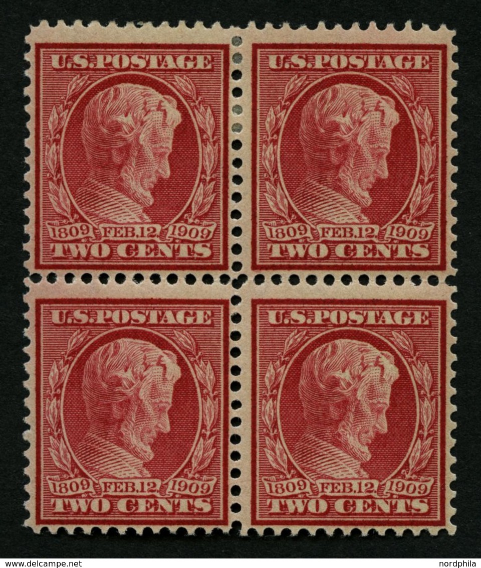 USA 175Ay VB **,* , Scott 369, 1909, 2 C. Lincoln, Wz. 1, Gezähnt L 12, Bläuliches Papier, Im Viererblock, 2 Werte Postf - Usados