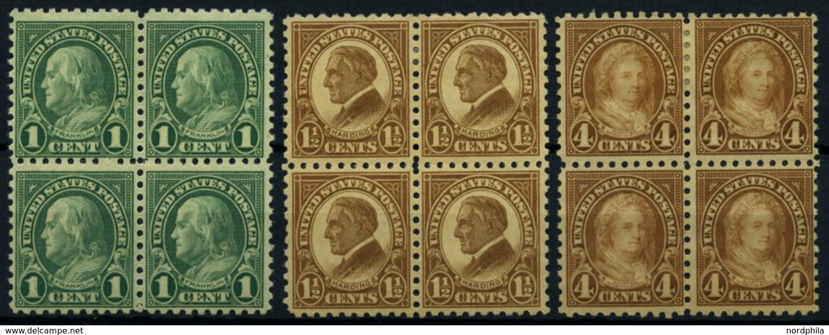 USA 260/1,265C VB **,* , Scott 581/2,585, 1925, 1, 11/2 Und 4 C. Bedeutende Persönlichkeiten, Gezähnt L 10, In Viererblo - Used Stamps