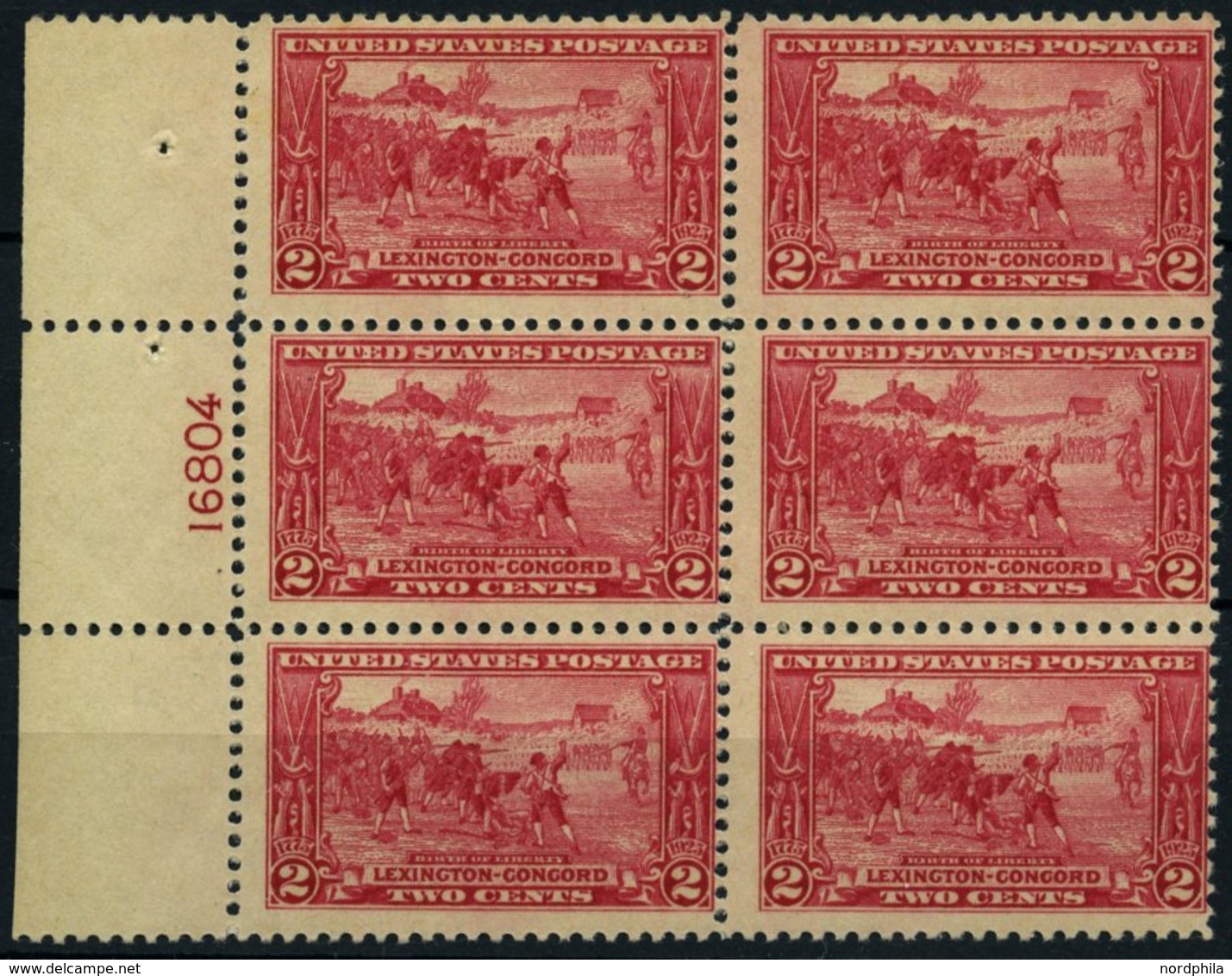 USA 294 **, Scott 618, 2 C. Lexington-Concord Im Postfrischen Sechserblock Mit Plattennummer, $ 90.- - Used Stamps