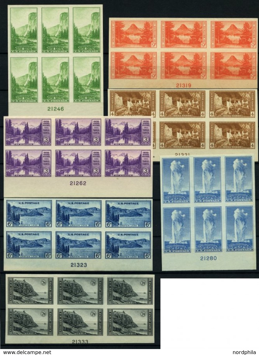 USA 364-73BS (*), Scott 740-49, 1935, Nationalparkjahr, Ungezähnt, In Sechserblocks Mit Plattennummer, Wie Verausgabt Oh - Used Stamps