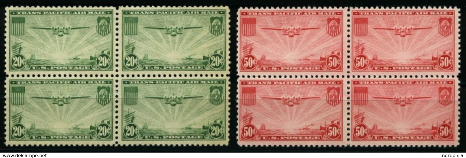 USA 400/1 VB **, Scott C21/2, 1937, Manila-Hongkong In Viererblocks, Prachtsatz, $ 90.- - Gebruikt
