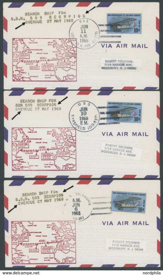 USA 1968, Atom U-Boot Scorpion, 7 Luftpostbriefe Verschiedener Suchschiffe Mit L3 Search Ship For S.S.N. 589 Scorpion Ov - Used Stamps