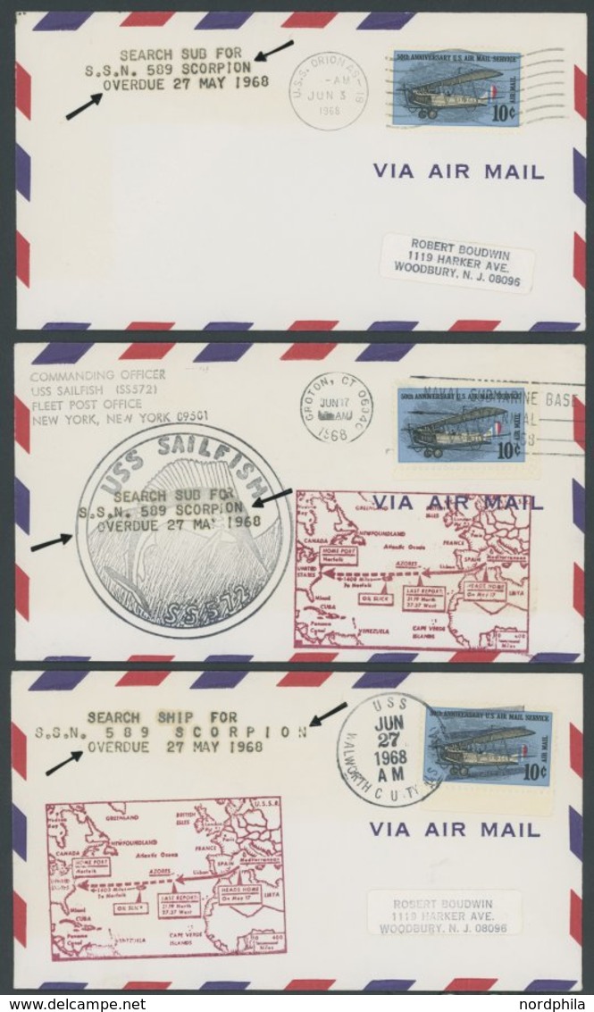 USA 1968, Atom U-Boot Scorpion, 7 Luftpostbriefe Verschiedener Suchschiffe Mit L3 Search Ship For S.S.N. 589 Scorpion Ov - Used Stamps