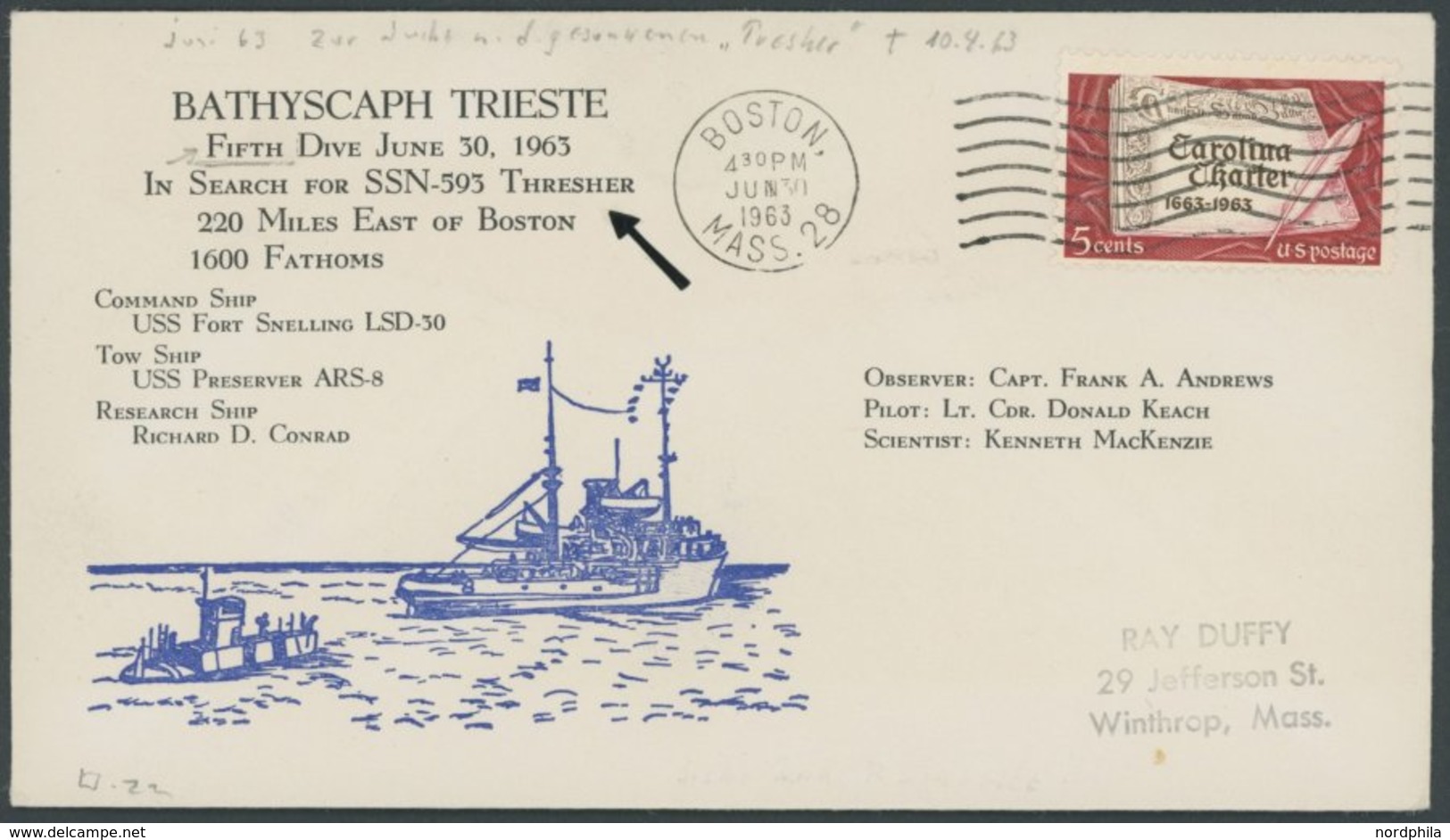 USA 1962/65, U-Boot THRESHER, Katastrophen-Dokumentation Des Am 10.4.63 Im Nordatlantik Gesunkenen Atom-U-Bootes, 3 Prac - Used Stamps