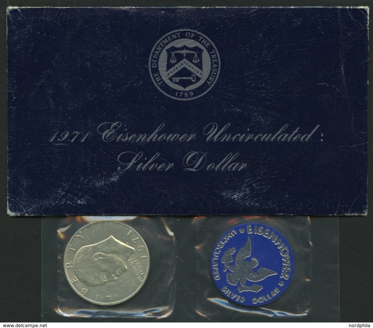 USA 1971, Eisenhower Uncirculated Silver Dollar Im Präsentumschlag The Departement Of Theasury - Usados