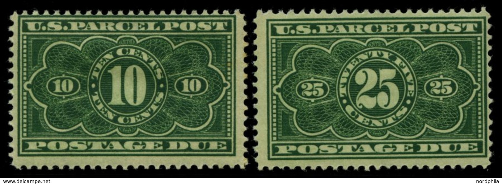 PAKET-PORTOMARKEN PP 4/5 *, Scott JQ 4/5, 1912, 10 Und 25 C. U.S. Parcel Post Postage Due, Falzreste, 2 Prachtwerte, $ 1 - Other & Unclassified