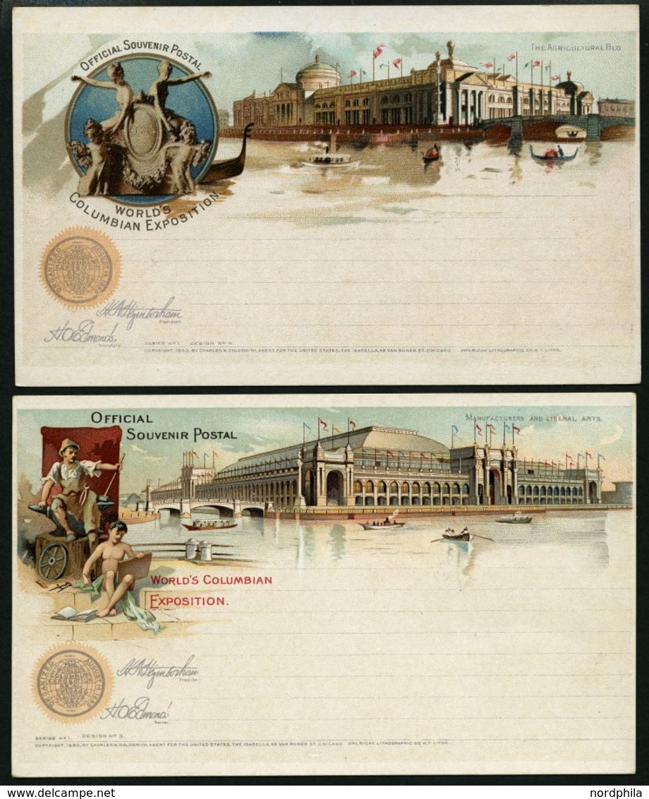 GANZSACHEN 1893, WORLD`S COLUMBIAN EXPOSITION, 11 Verschiedene Ungebrauchte 1 C. Postal Cards Der Serie Goldsmith, Prach - Altri & Non Classificati