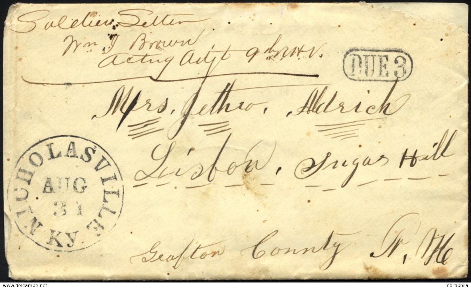 FELDPOST 1863, Soldatenbrief Aus Nicholasville Mit Schwarzem K1, Feinst, RR! - Usados