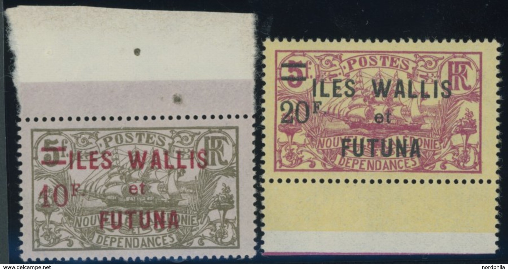 WALLIS- UND FUTUNA-INSELN 39/40 **, 1924, 10 Fr. Auf 5 Fr. Und 20 Fr. Auf 5 Fr. Iles Wallis Et Futuna, Postfrisch, 2 Pra - Nuovi