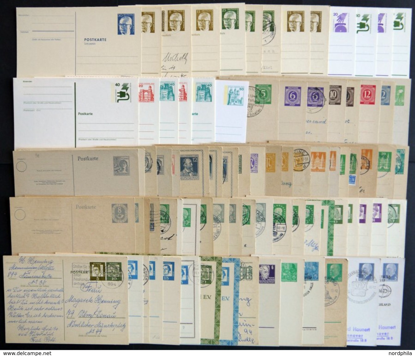 DIVERSES - SAMMLUNGEN, LO Partie Von 177 Verschiedenen Ganzsachenkarten Nachkriegsdeutschland Von 1945-67, Dabei Einige  - Sammlungen
