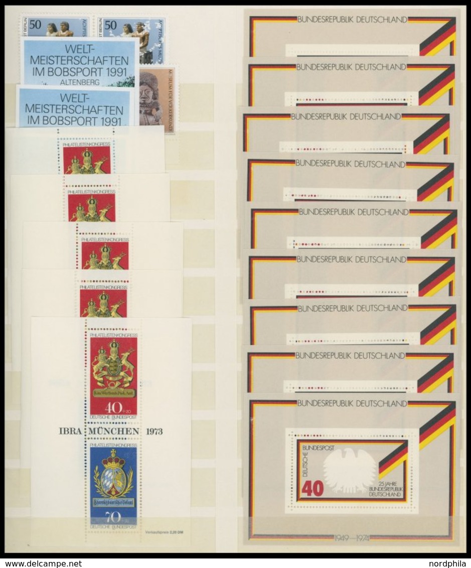 SLG., LOTS DEUTSCHLAND **,o , ca. 1965-91, meist postfrische Partie Bundesrepublik und Berlin, mit vielen Blocks, dazu e