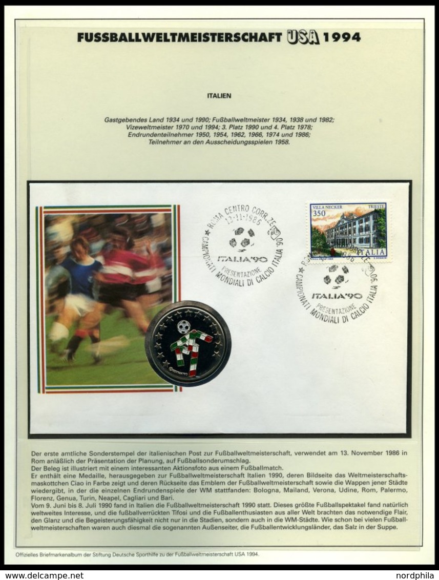 SPORT **,Brief , Fußball-Weltmeisterschaft USA 1994, in 2 offiziellen Alben der Dt. Sporthilfe und einem Leitzordner, mi