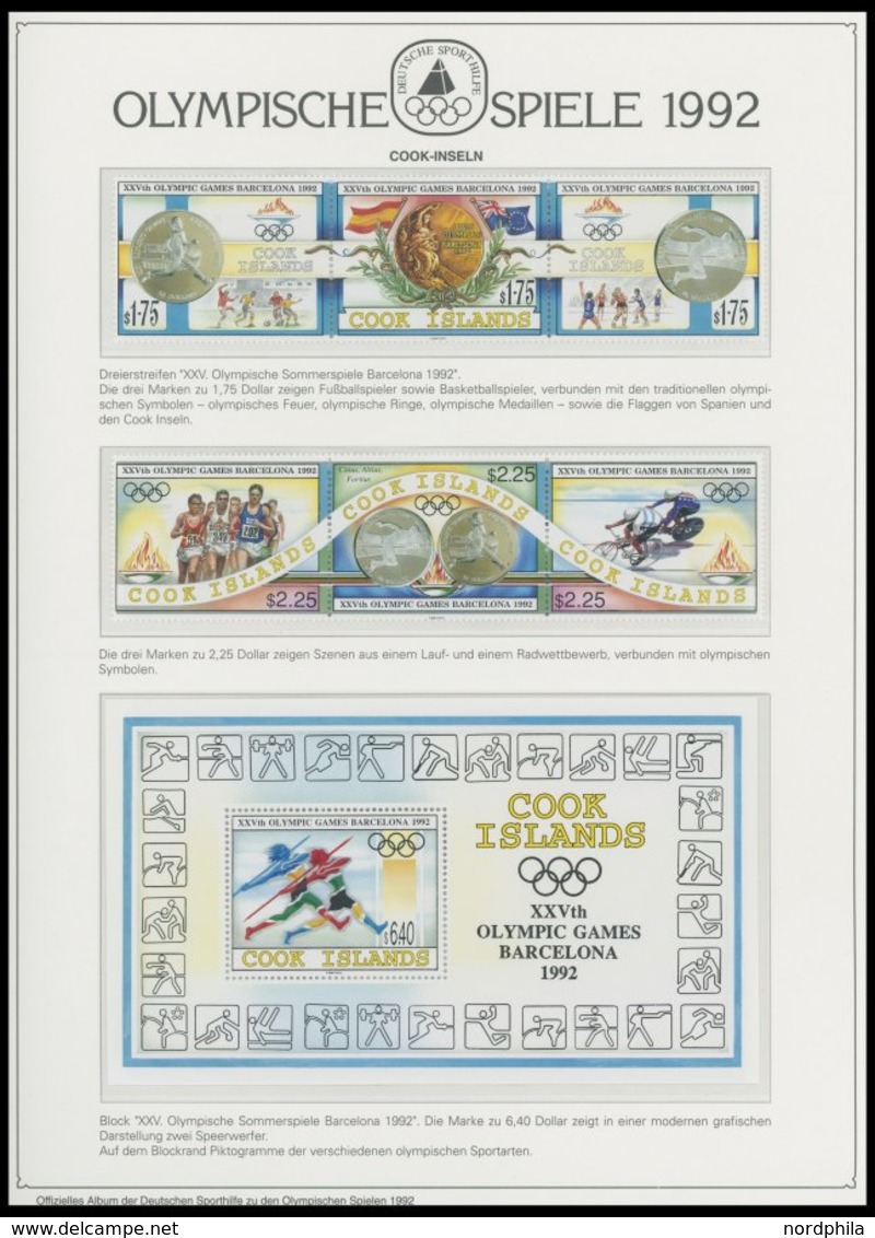 SPORT **,Brief , Olympische Spiele 1992 auf Spezial Falzlosseiten der Deutschen Sporthilfe mit Blocks, Streifen, Markenh