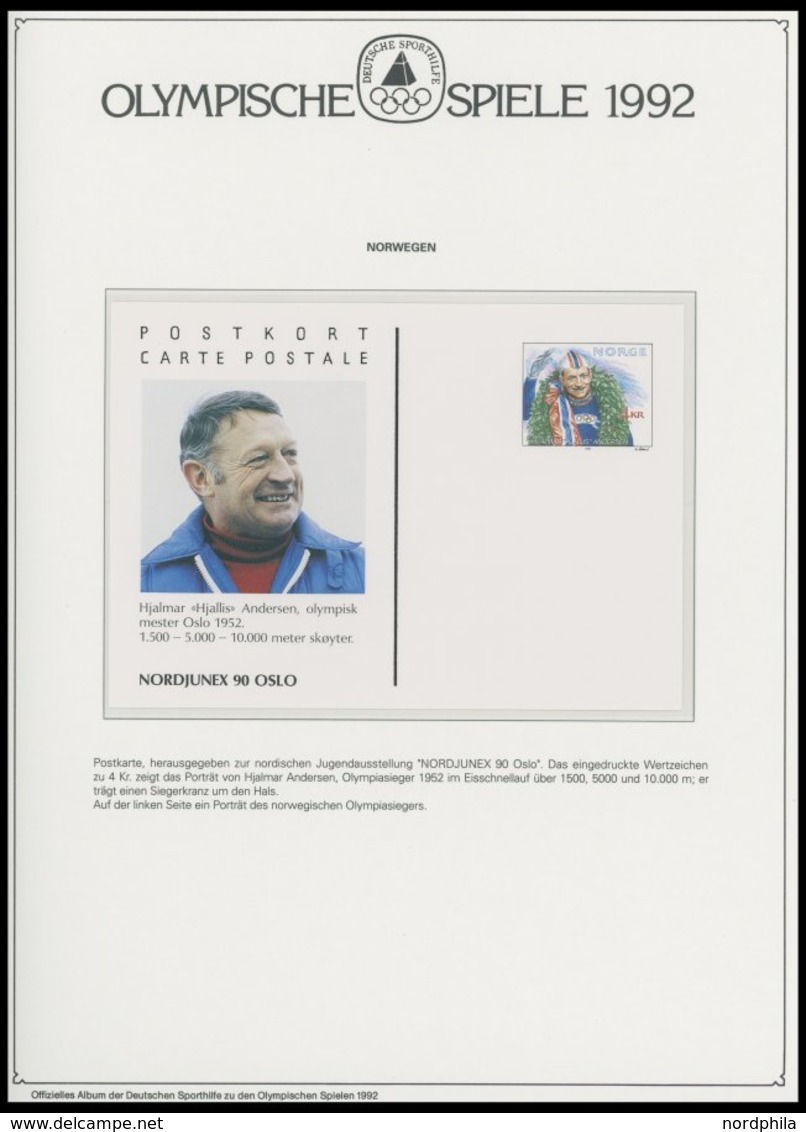SPORT **,Brief , Olympische Spiele 1992 auf Spezial Falzlosseiten der Deutschen Sporthilfe mit Blocks, Streifen, Markenh
