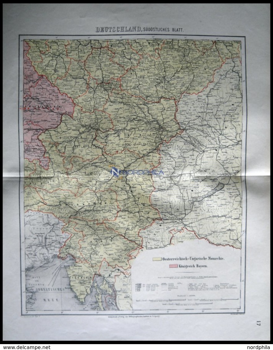 Deutschland, Südöstlicher Teil, Kolorierter Stahlstich Aus Meyers Hand-Atlas, 1875 - Other & Unclassified