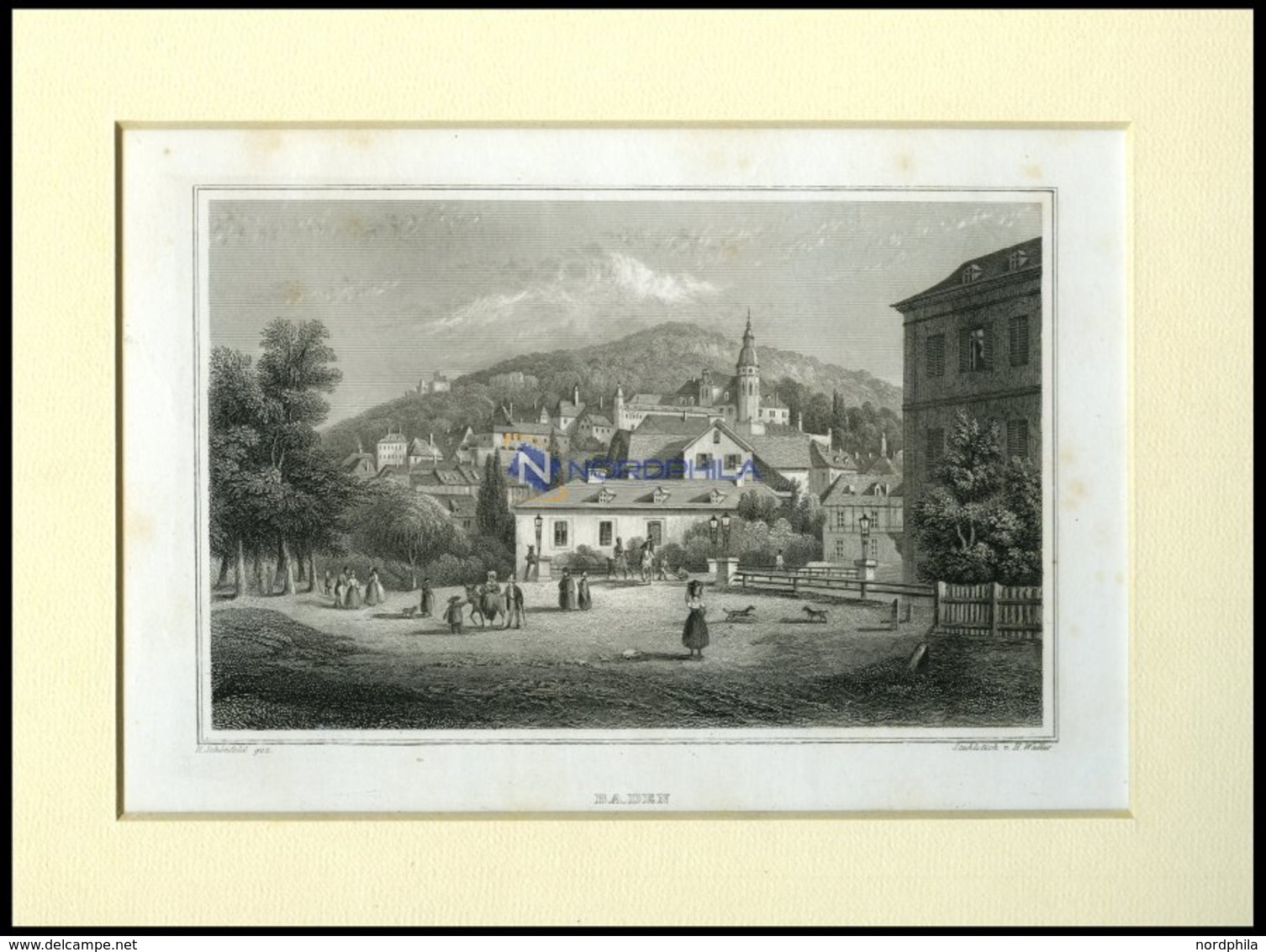 BADEN, Teilansicht, Stahlstich Von Schönfeld/v. H. Wallis, 1840 - Lithografieën