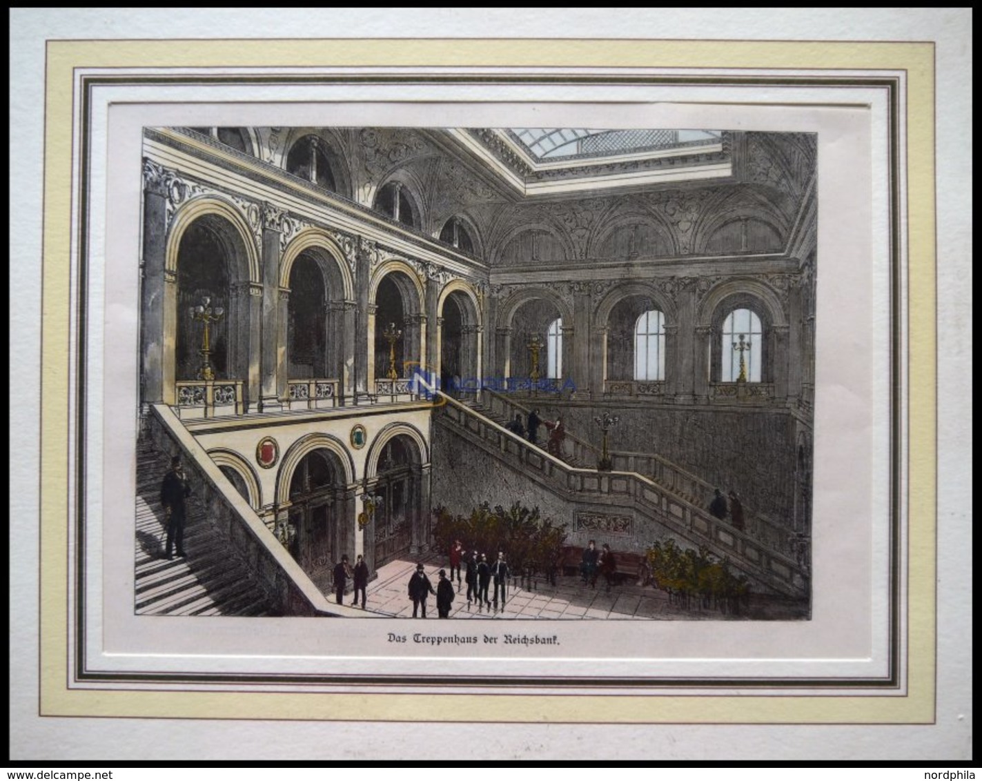 BERLIN: Das Treppenhaus Der Reichsbank, Kolorierter Holzstich Um 1880 - Lithographies