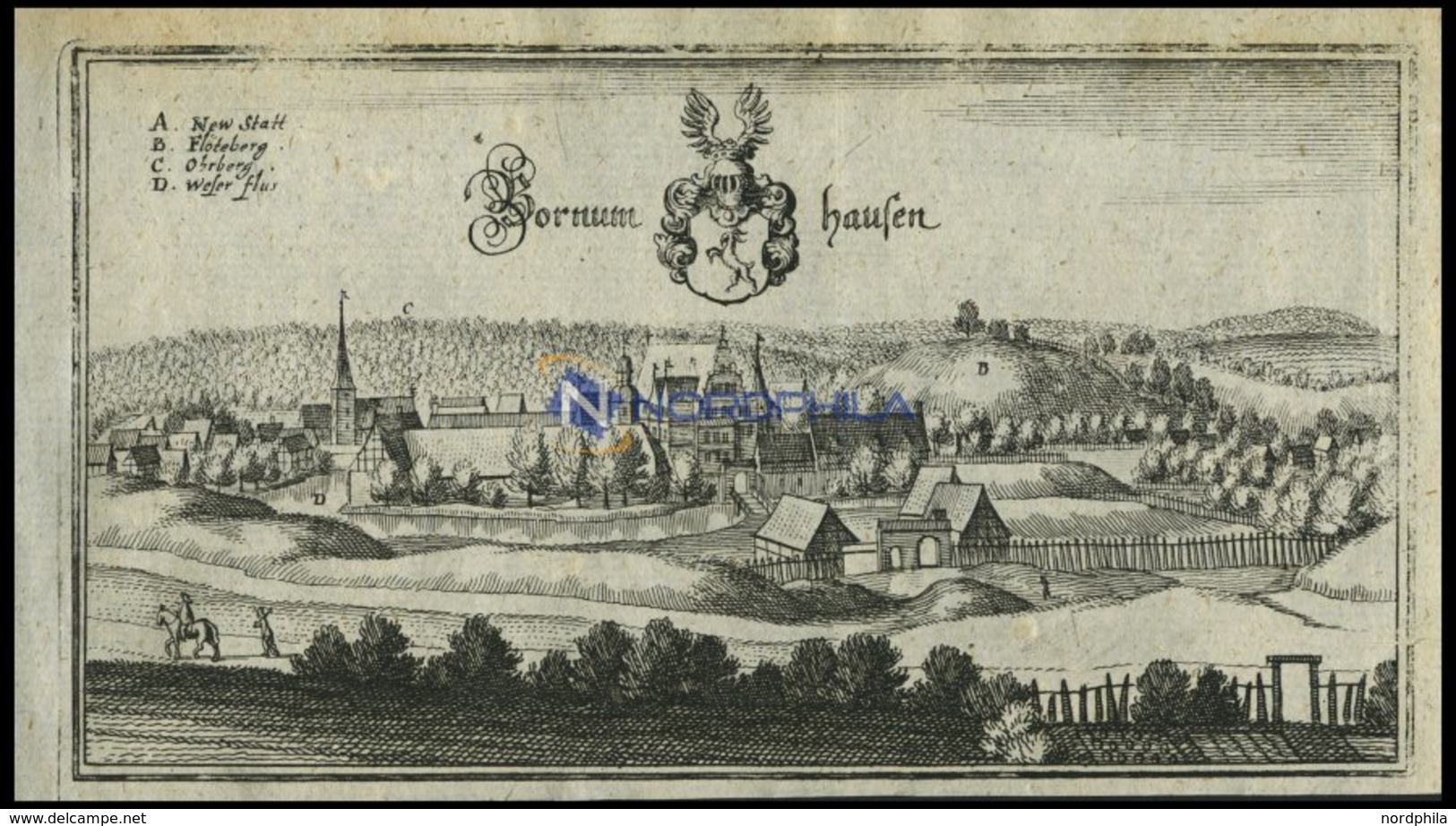 BORNUMHAUSEN, Gesamtansicht, Kupferstich Von Merian Um 1645 - Lithografieën