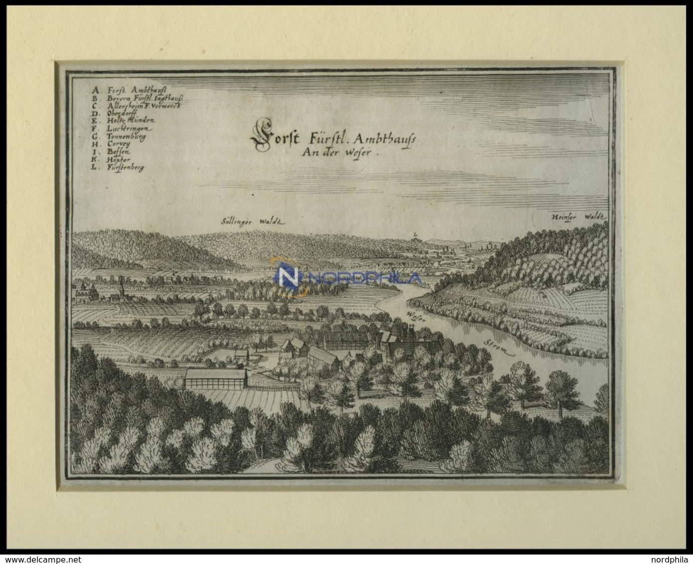 FORST/WESER, Gesamtansicht, Kupferstich Von Merian Um 1645 - Lithografieën