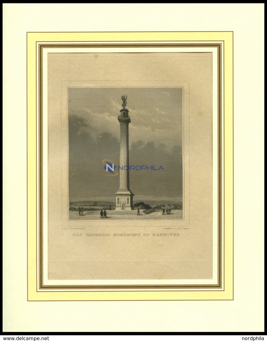 HANNOVER: Das Waterloo Monument, Stahlstich Von Osterwald/Payne, 1840 - Lithografieën