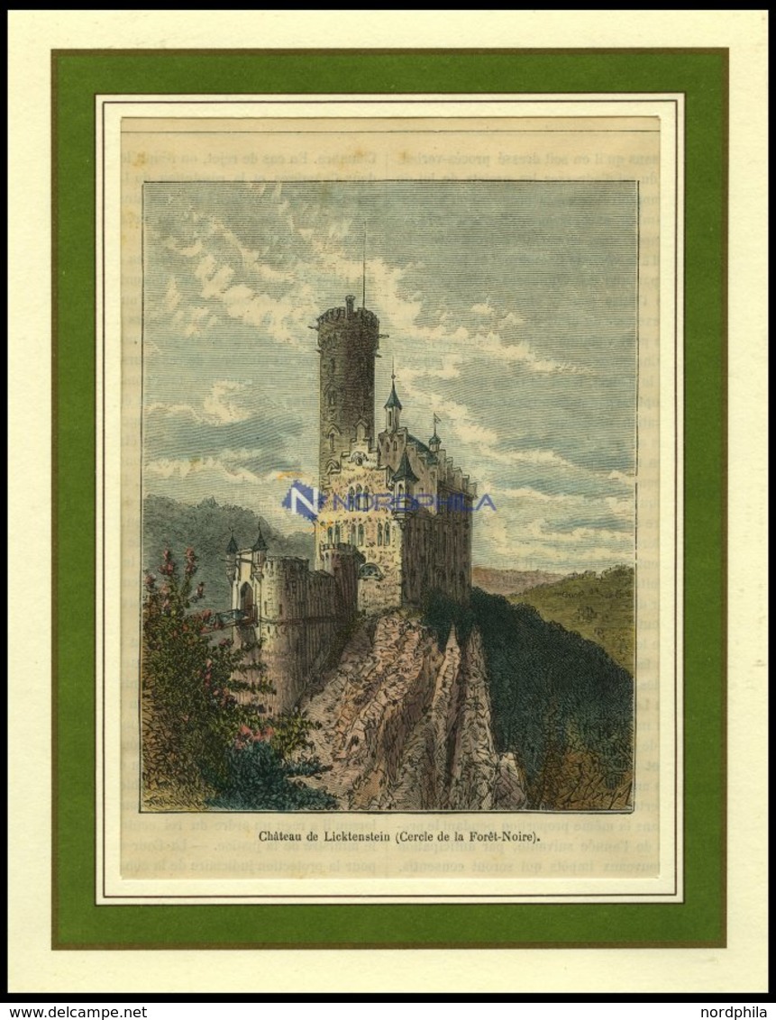 Schloß LICHTENSTEIN, Kolorierter Holzstich Von Clerget Um 1880 - Lithografieën
