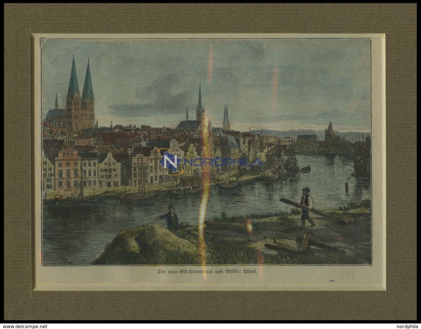 LÜBECK: Der Neue Elb-Travekanal, Kolorierter Holzstich Um 1880 - Lithografieën