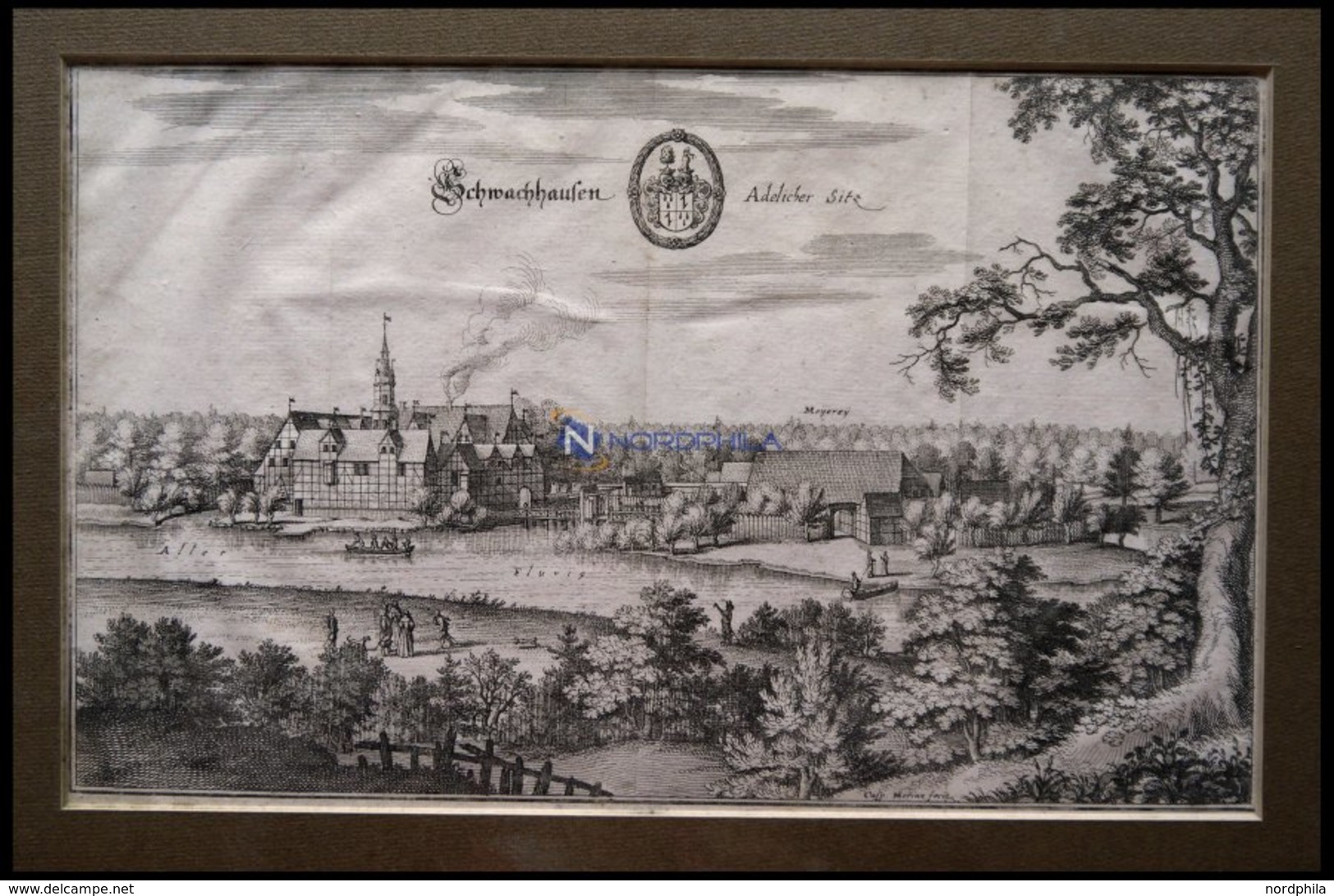 SCHWACHHAUSEN A.d.Aller, Gesamtansicht, Kupferstich Von Merian Um 1645 - Lithographies