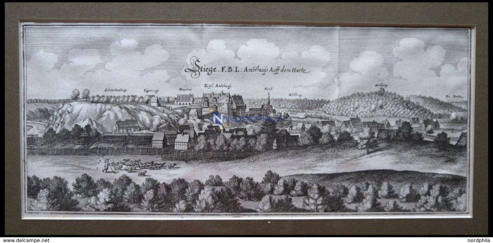 STIEGE, Gesamtansicht, Kupferstich Von Merian Um 1645 - Lithografieën