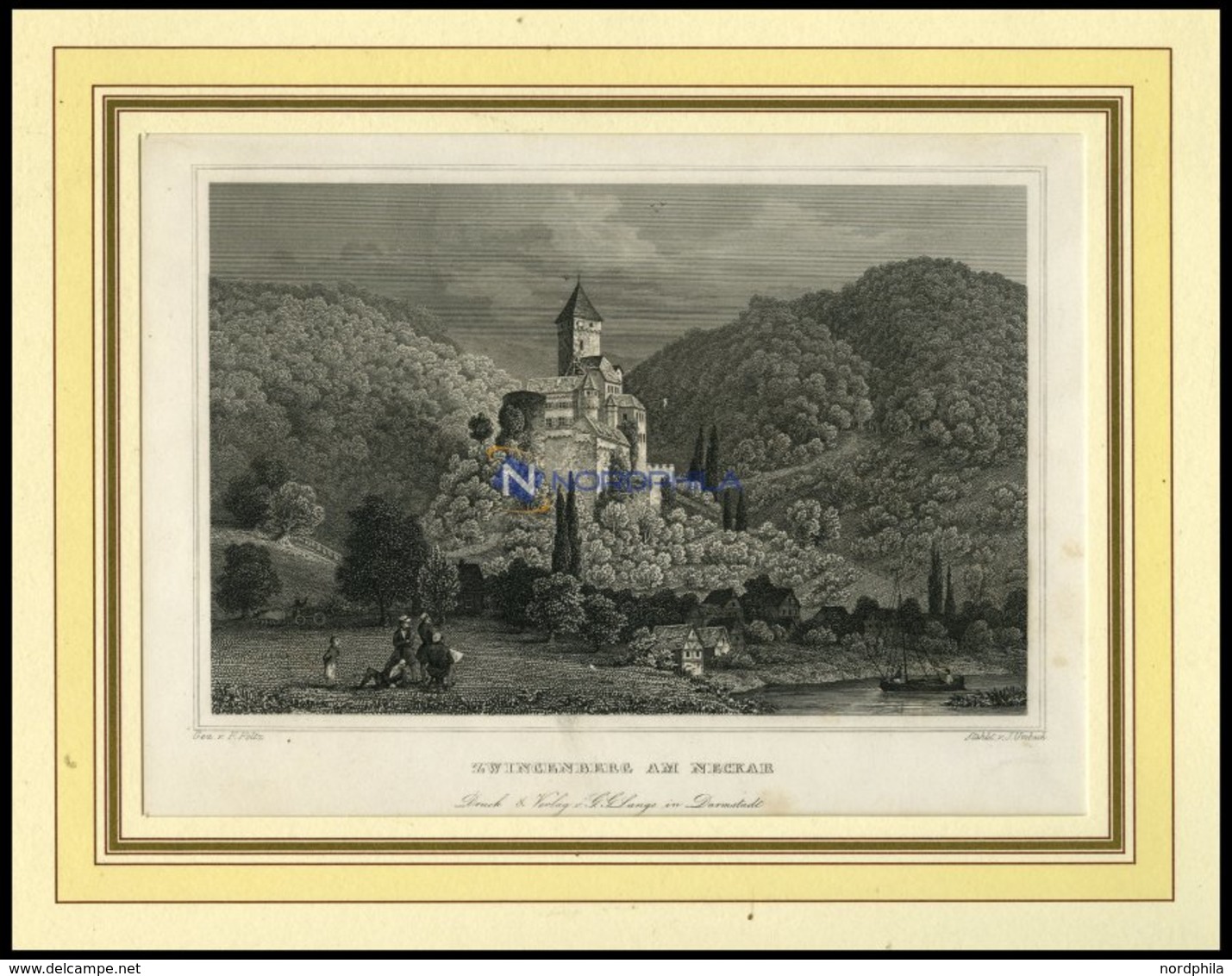 ZWINGENBERG AM NECKAR, Gesamtansicht, Stahlstich Von Foltz/Umbach Um 1840 - Lithografieën