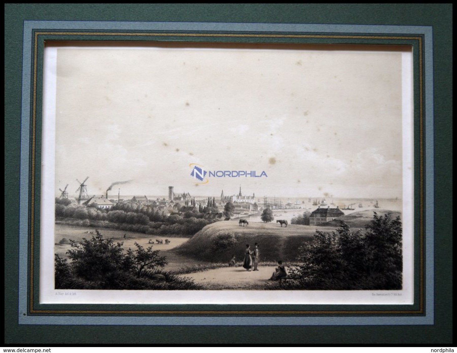 HELSINGÖR (Helsingör), Gesamtansicht, Lithographie Mit Tonplatte Von Alexander Nay Bei Emil Baerentzen, 1856, Leicht Sto - Lithografieën